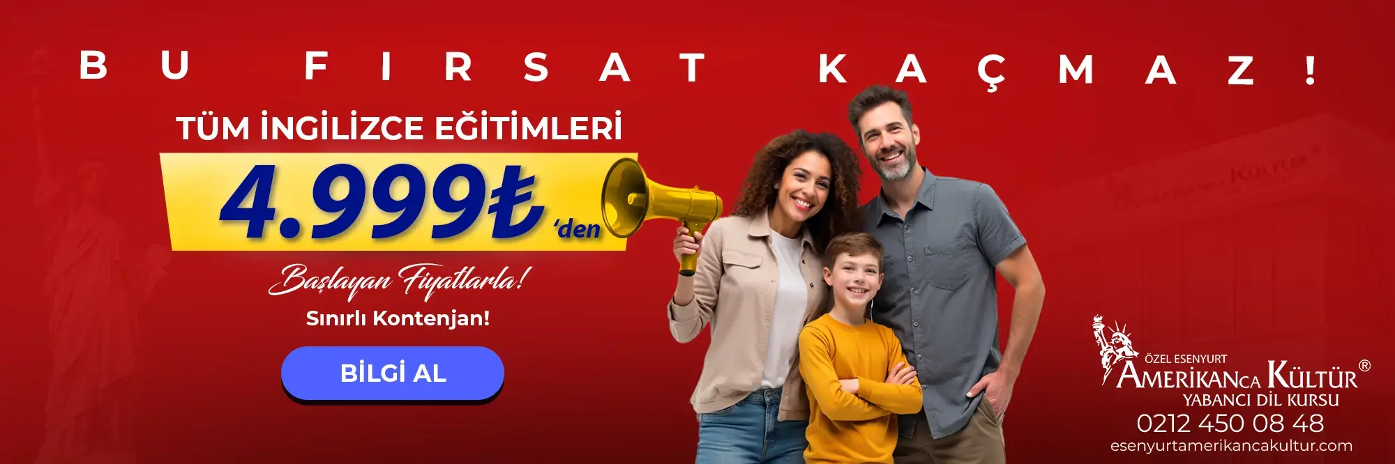 Tüm İngilizce Eğitimlerinde 4999 TL'den Başlayan Fiyatlarla